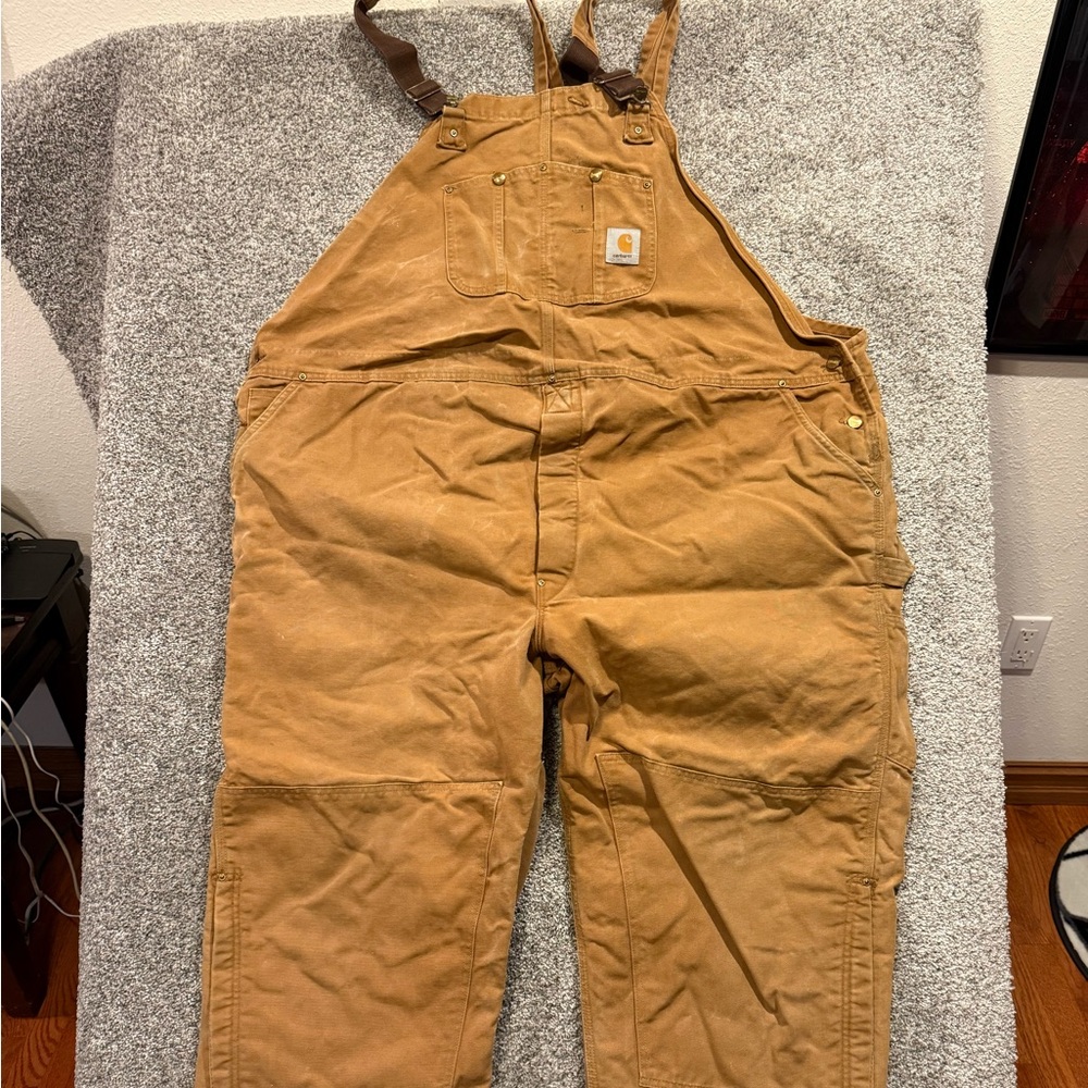 Carhartt Bib Overalls Men 56x31* BRN Lined Double Knee Carpenter Canvas Relaxed*